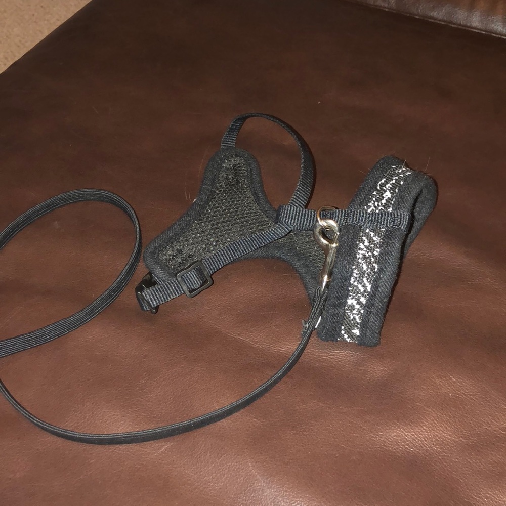Black and White Small Cat Harness and Leash